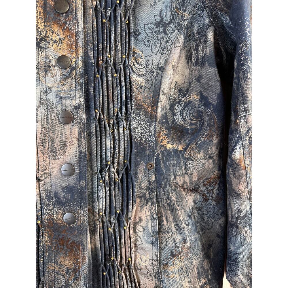 Coldwater Creek Jacket Womens 8 Pink Metallic Gold Floral Pleated Accent Snap - Picture 5 of 13
